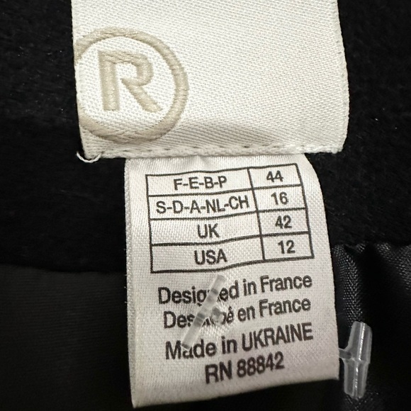 Wool blend black coat jacket minimalist full zip collared long coat size 12 - Picture 2 of 4